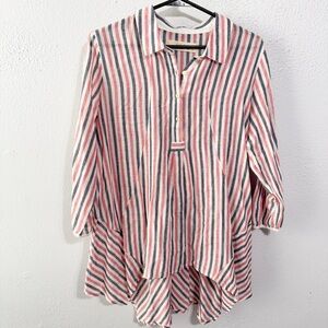 Isabella Sinclair Striped Button-Up Tunic Top linen med